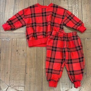 Mini Rodini Red Plaid checkered jogger set 18-36 months tartan sweatshirt pants